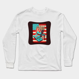 Funny abstract illustration of happy French fries with money and phone on the table Long Sleeve T-Shirt